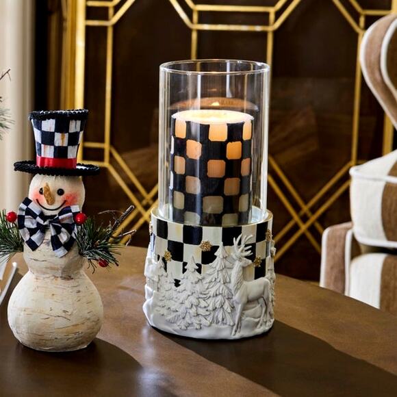 Mackenzie-Childs Courtly Noel Pillar Candle Holder 10in Christmas Holiday NEW